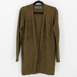 Karen Scott $79 Small Olive Green Marbled‎ Long Line Tunic Open Front Cardigan